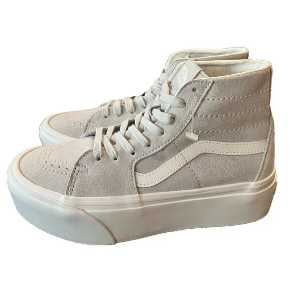 VANS Sk8-Hi Stackform Wedge Chunky Sneakers Sz 7.5 Suede Gray Platform Lace Up - Picture 1 of 13